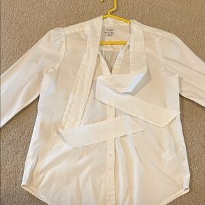 J. Crew White Blouse with Tie Accent